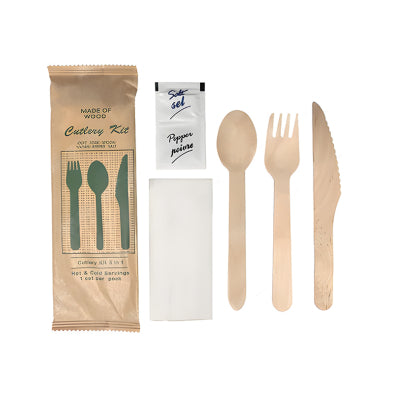 6 in 1 Wooden Cutlery Kit (K,F, SS, N, S,P) 250sets/cs – Misc – Sun Packaging