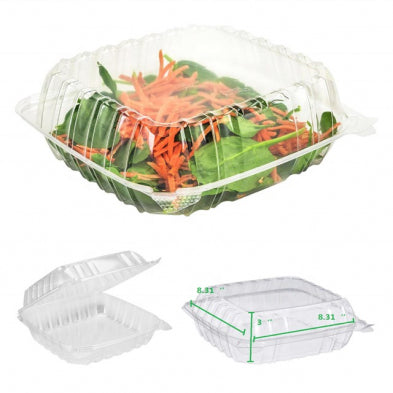 Anti-fog Clear Hinged PET Container 8x8x3" 200/cs – Clear Hinged Clamshell To-Go Boxes – Sun Packaging