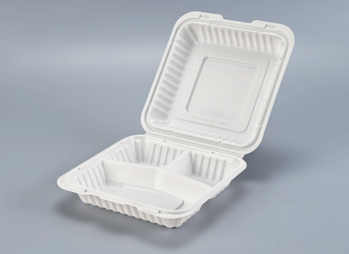 PP White Hinged 3-Comp Container 8x8x2.7'' 150pcs/cs – White Hinged Clamshell To-Go Boxes – Sun Packaging