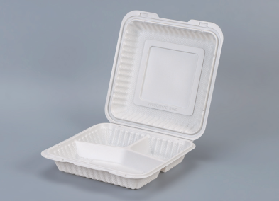 PP White Hinged 3-Comp Container 9x9x2.7" 150pcs/cs – White Hinged Clamshell To-Go Boxes – Sun Packaging