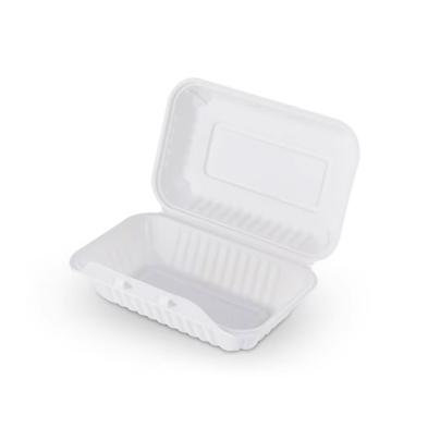 PP White Hinged Container 8.8x5.7x3" 150pcs/cs – White Hinged Clamshell To-Go Boxes – Sun Packaging
