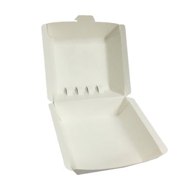 White Hinged Paper Hamburger Box 9x9x6.6cm 800/cs – White Hinged Clamshell To-Go Boxes – Sun Packaging